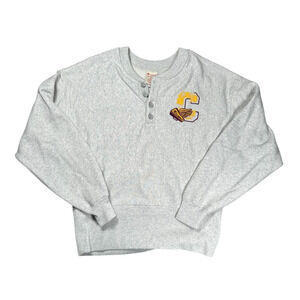 Champion Womens Size L Reverse Weave Megaphone Graphic Henley Sweatshirt Gray